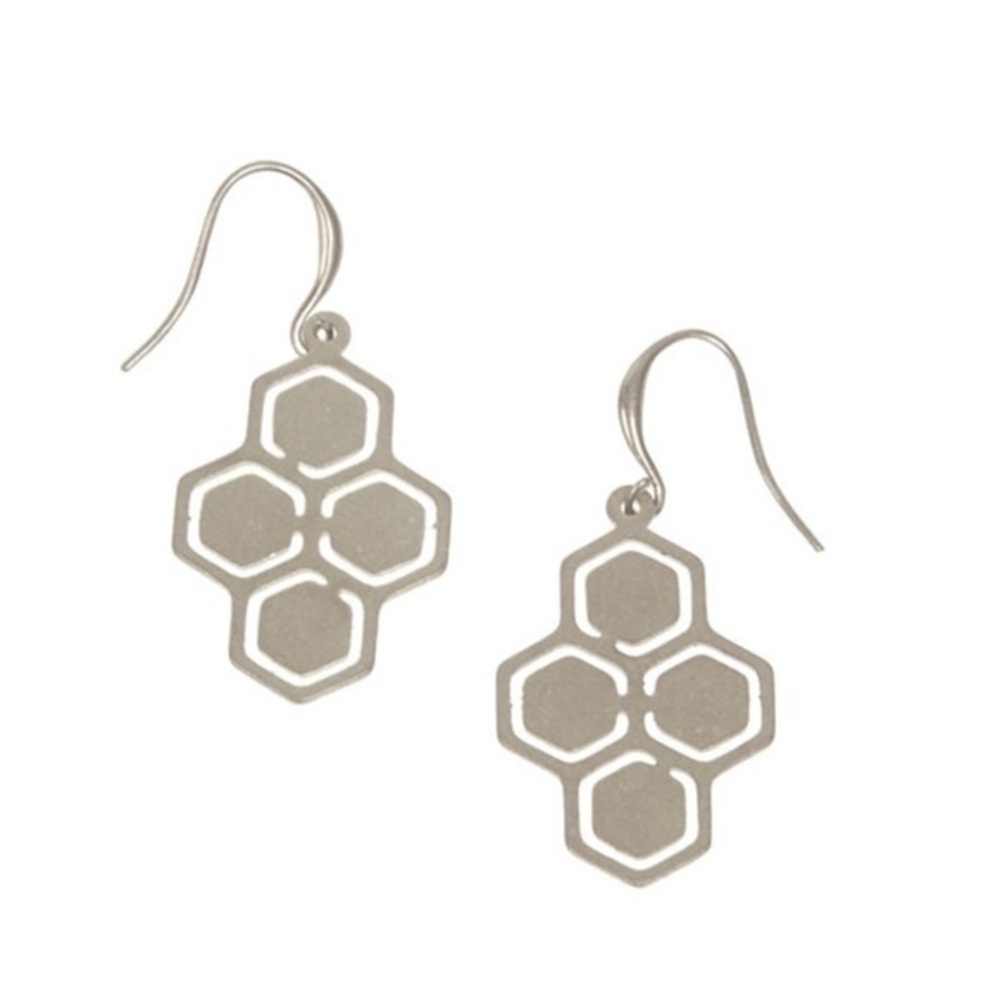 Joy Susan Silver Honeycomb Drop Earrings Modern Geometric Minimalist